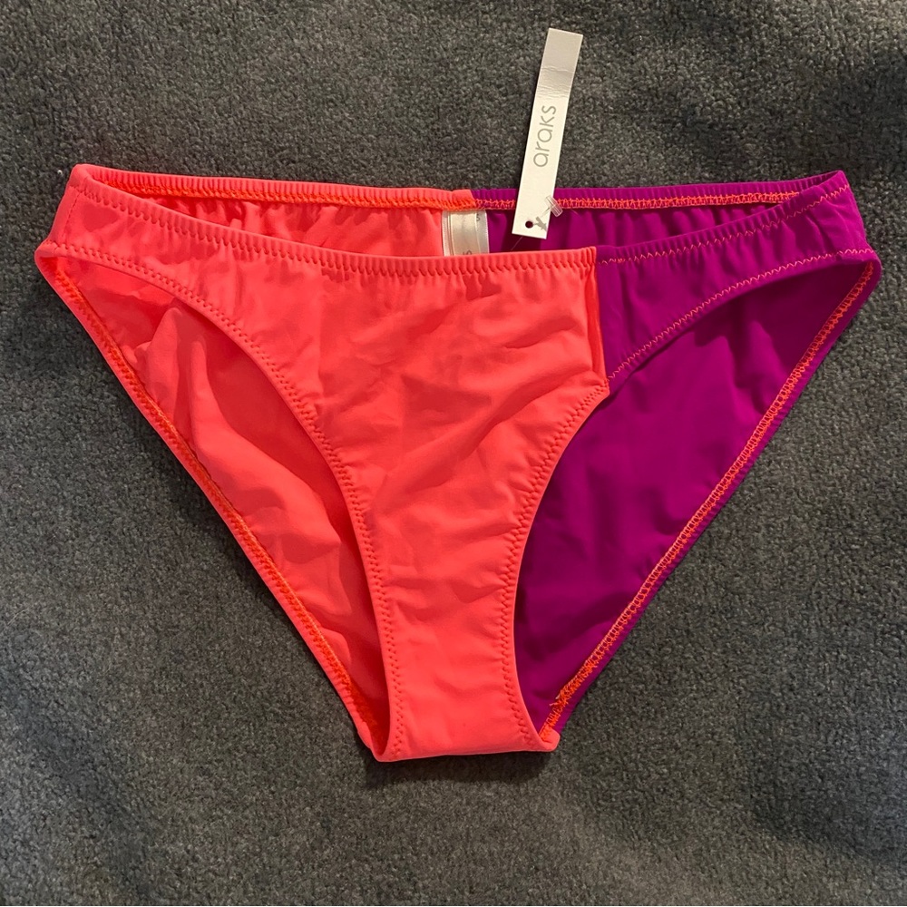 Araks Enel Bikini Bottom Size Medium in color Pink Coral and Plum Purple NWT